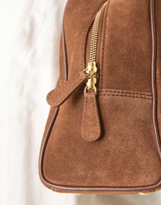 ASOS DESIGN suede bowler tote bag in chocolate