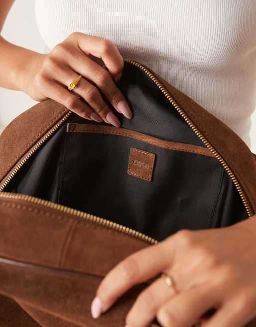 ASOS DESIGN suede bowler tote bag in chocolate