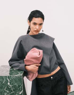 Asos Design Premium Suede Cloud Clutch Bag In Pink