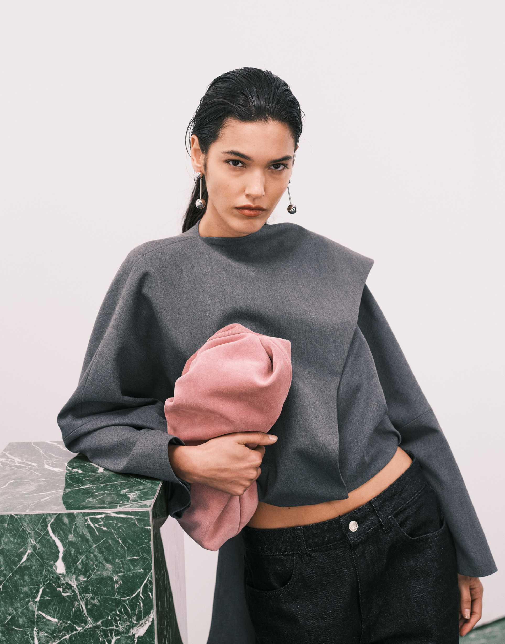 asos design premium suede cloud clutch bag in dusty pink