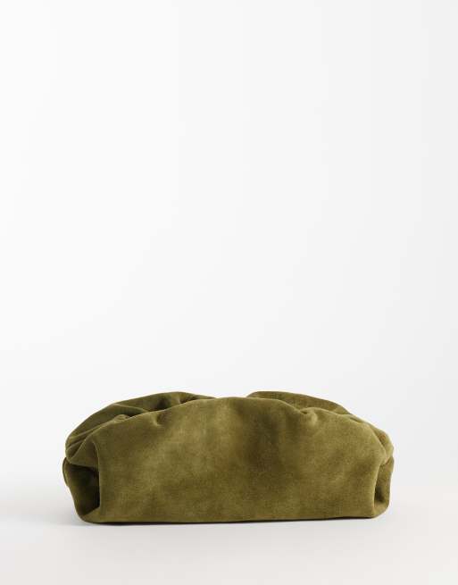 ASOS DESIGN Premium suede cloud clutch bag in olive, 6 of 6