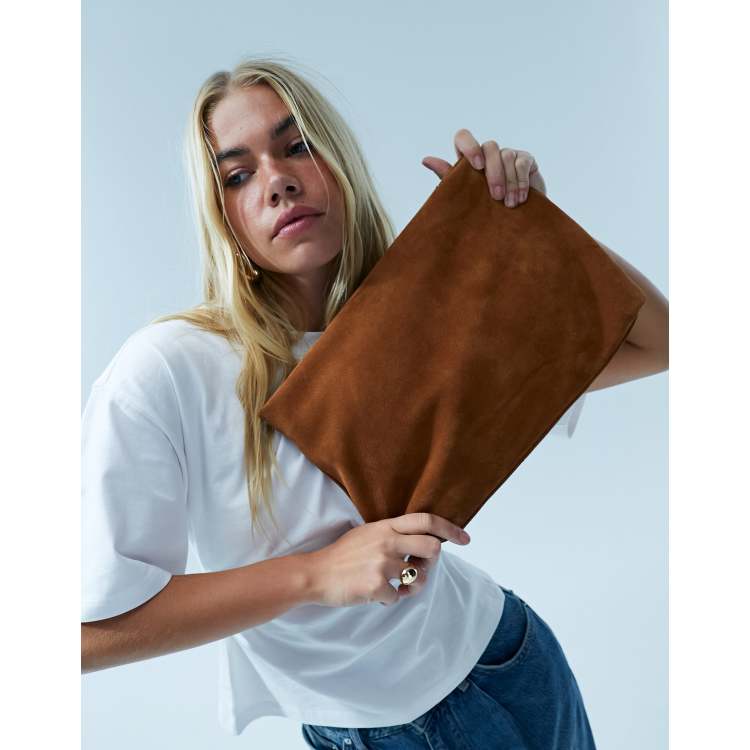 Beige suede hot sale clutch bag