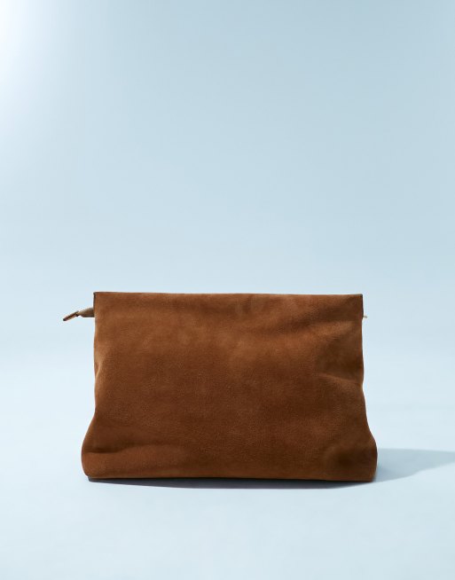 Tan suede 2025 clutch bag