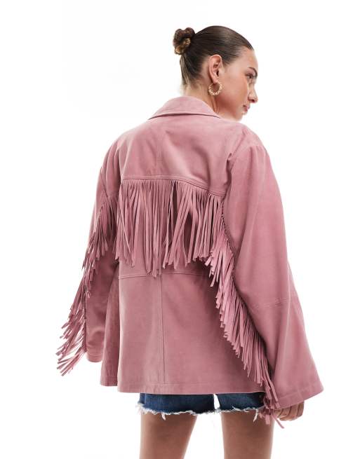 ASOS DESIGN - Premium - Suède jack met kwastje in pastelroze, 3 van 4