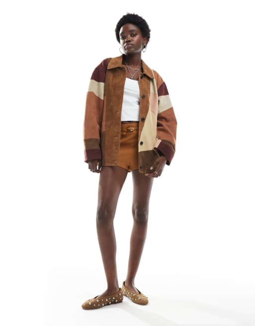 ASOS DESIGN premium suede patchwork jacket in brown | ASOS
