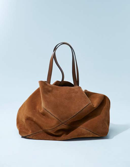 ASOS DESIGN premium suede tote bag in tan