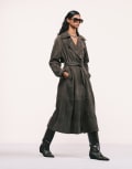 [ASOS DESIGN] ASOS DESIGN premium suede trench coat in dark olive-Green 10 Olive
