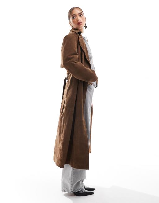 ASOS DESIGN premium suede trench coat in tan ASOS