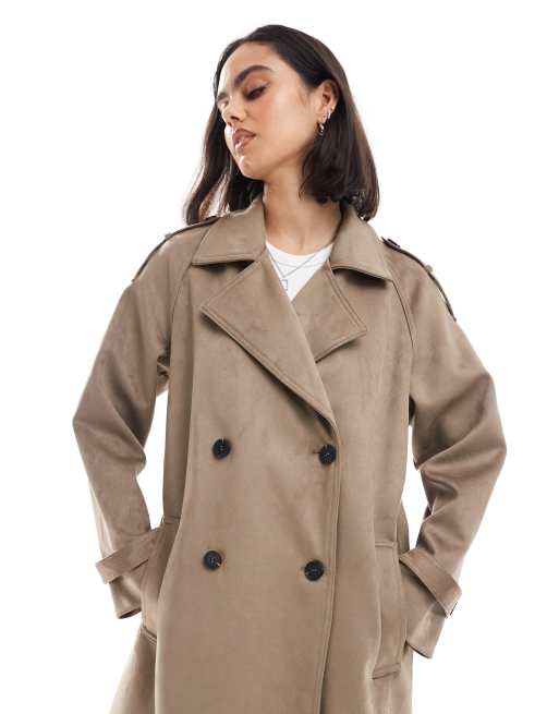 ASOS DESIGN premium suedette trench coat in beige ASOS