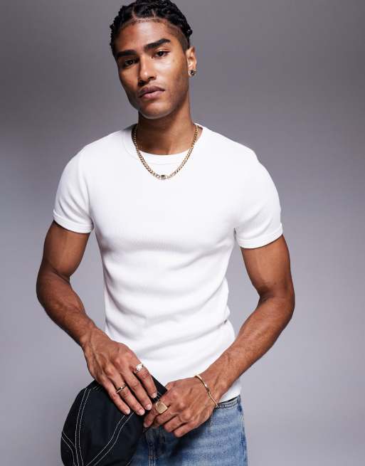 ASOS DESIGN – Premium – Super schweres, geripptes Muskelshirt in Weiß 