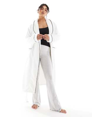 premium super soft fleece midi robe in white