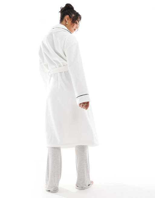 ASOS DESIGN premium super soft fleece midi robe in white ASOS