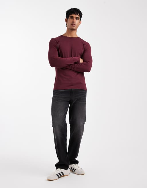 ASOS DESIGN - Premium SUPIMA® - Bordeaux tætsiddende T-shirt med lange ærmer, 2 af 5
