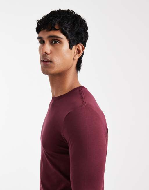 ASOS DESIGN - Premium SUPIMA® - Bordeaux tætsiddende T-shirt med lange ærmer, 4 af 5