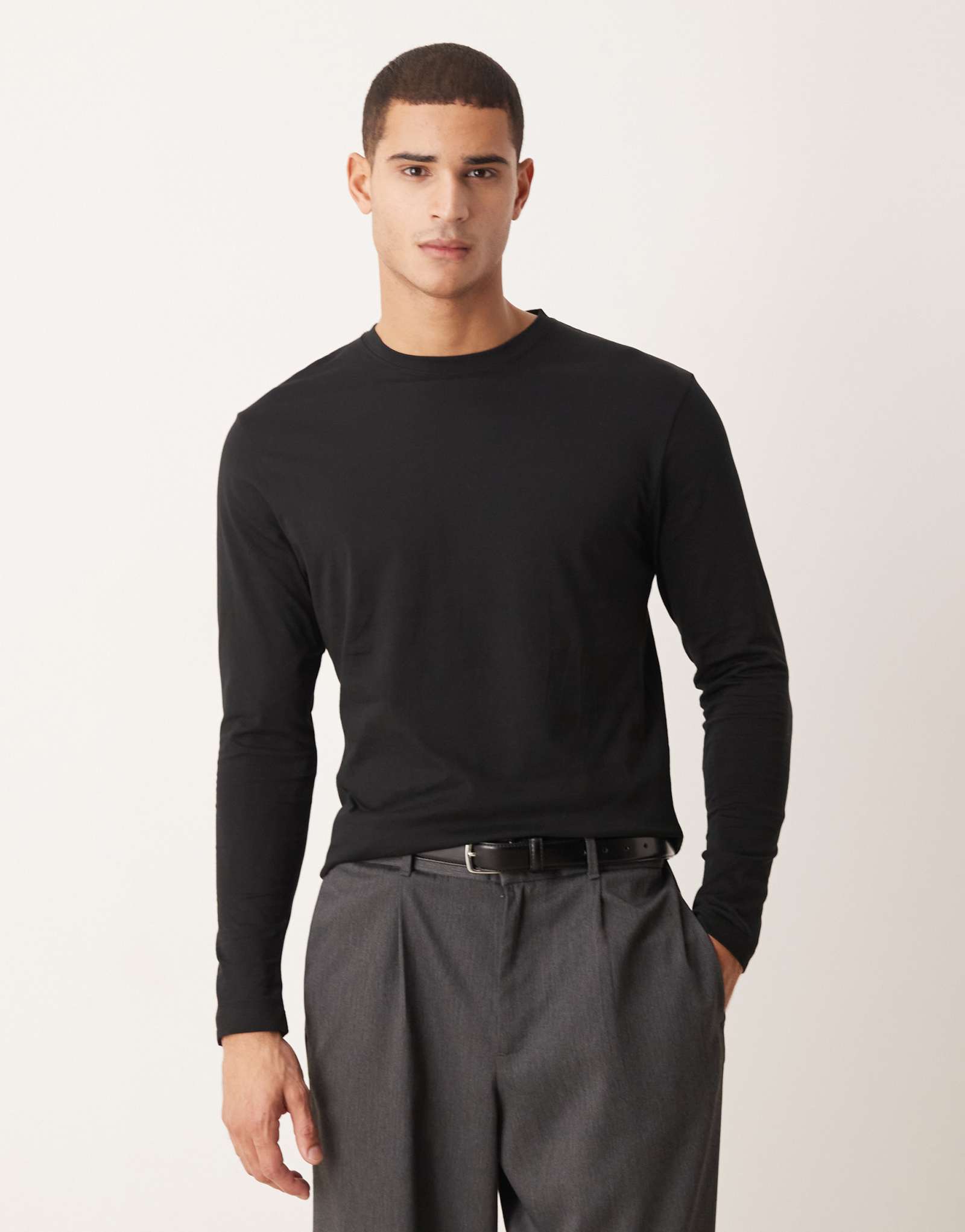 Хлопковая футболка с круглым вырезом и длинными рукавами премиум-класса SUPIMA® от ASOS DESIGN черного цвета