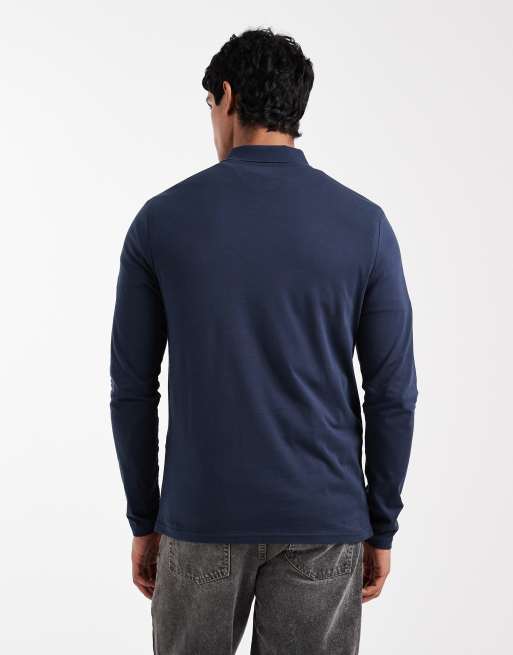 ASOS DESIGN Premium SUPIMA Cotton regular fit long sleeve polo shirt in navy, 3 of 5