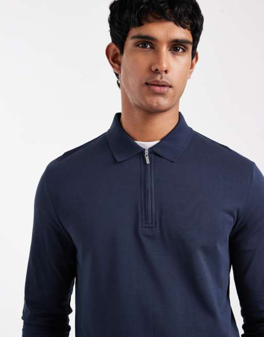 ASOS DESIGN Premium SUPIMA Cotton regular fit long sleeve polo shirt in navy, 5 of 5