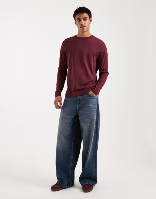 ASOS DESIGN Premium SUPIMA Cotton regular fit long sleeve t-shirt in burgundy, 2 of 5