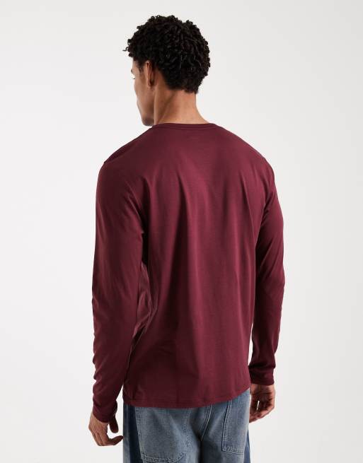 ASOS DESIGN Premium SUPIMA Cotton regular fit long sleeve t-shirt in burgundy, 3 of 5