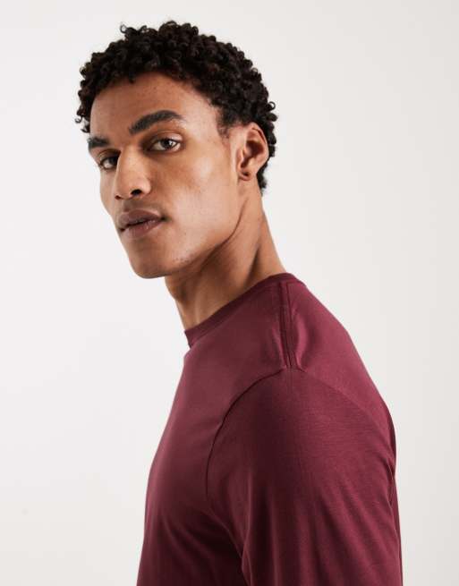 ASOS DESIGN Premium SUPIMA Cotton regular fit long sleeve t-shirt in burgundy, 4 of 5