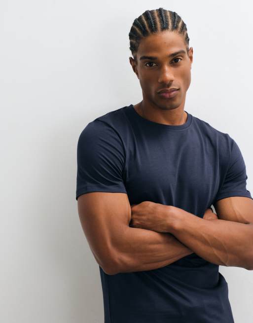 ASOS DESIGN Premium SUPIMA® Cotton slim fit t-shirt in navy, 4 of 5