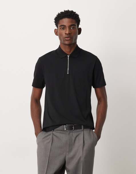 ASOS DESIGN - Premium SUPIMA® katoenen polo met kwartrits in zwart​ - view 1