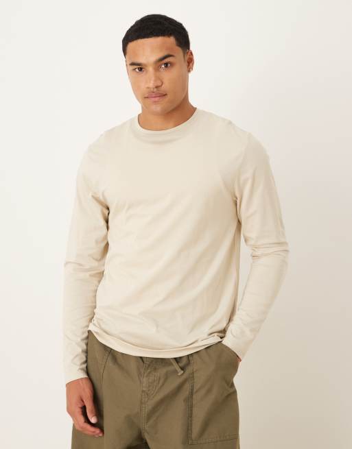 ASOS DESIGN - Premium SUPIMA® katoenen T-shirt met ronde hals en lange mouwen in beige