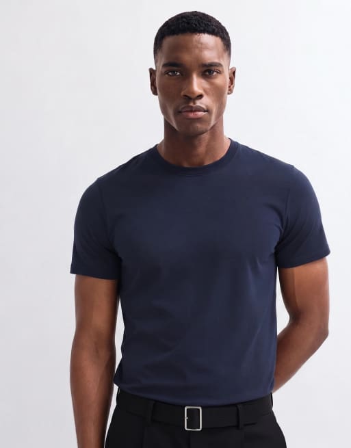 ASOS DESIGN – Premium – SUPIMA® – Marinblå t-shirt i bomull med smal passform, 10 av 10