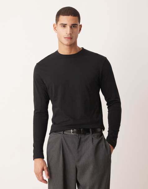 ASOS DESIGN – Premium – SUPIMA® – Svart t-shirt i bomull med rund halsringning och långa ärmar - view 1
