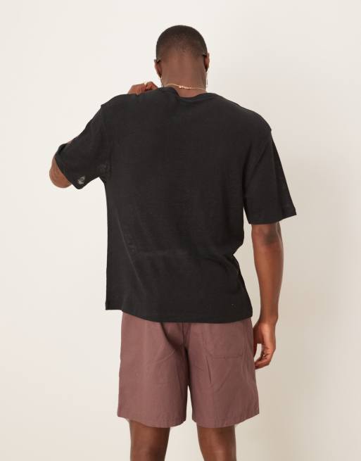 ASOS DESIGN – Premium – Svart, avslappnad t-shirt i linnetyg  , 3 av 4