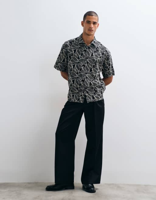 ASOS DESIGN – Premium – Svart, blommigt broderad, avslappnad skjorta, del av set, 3 av 5