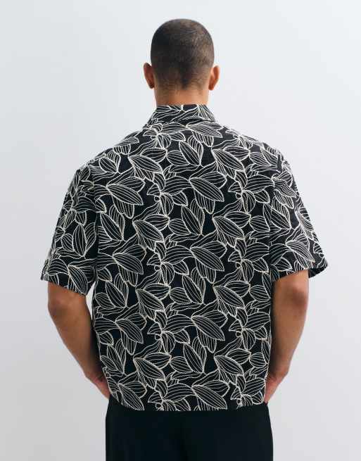 ASOS DESIGN – Premium – Svart, blommigt broderad, avslappnad skjorta, del av set, 4 av 5