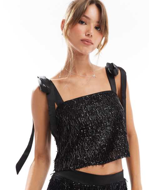 ASOS DESIGN – Premium – Svart, figursydd topp med pärlor - view 1