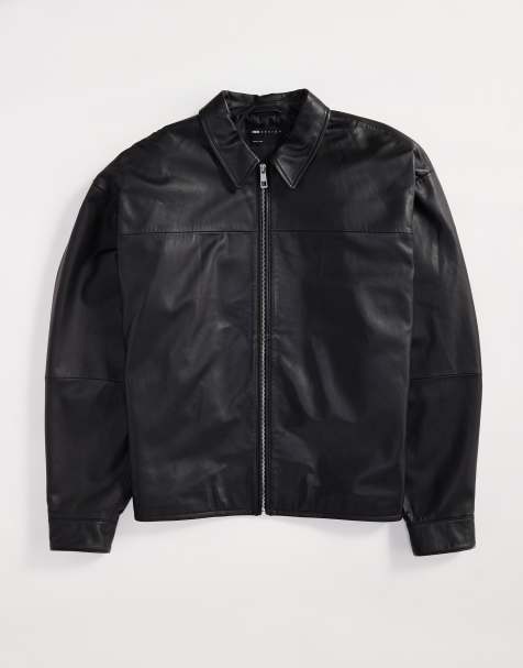 ASOS DESIGN – Premium – Svart Harrington-jacka i äkta läder - view 1