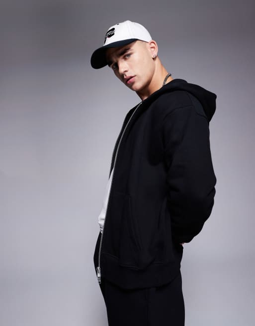 ASOS DESIGN – Premium – Svart kraftig hoodie i oversize med dragkedja, 3 av 4