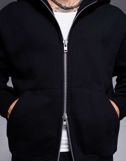 ASOS DESIGN – Premium – Svart kraftig hoodie i oversize med dragkedja, 4 av 4