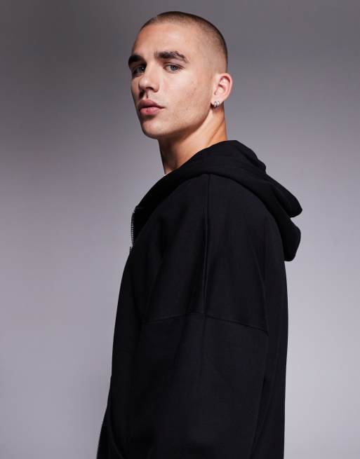 ASOS DESIGN – Premium – Svart, kraftig huvtröja i extra oversize med dragkedja, 400gsm, 4 av 5