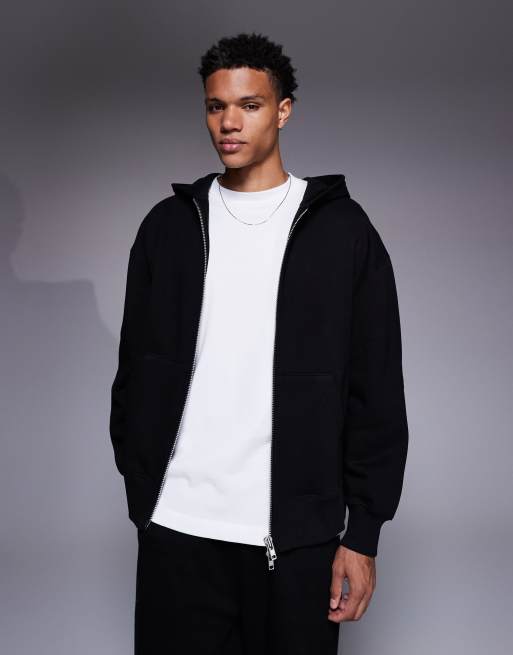 ASOS DESIGN – Premium – Svart, kraftig huvtröja i oversize med dragkedja, 400gsm
