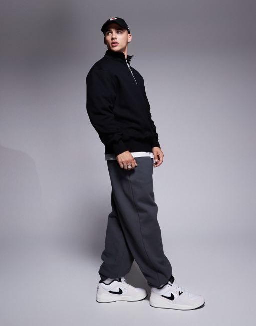 ASOS DESIGN – Premium – Svart, kraftig sweatshirt i oversize med kort dragkedja, 400gsm, 2 av 4