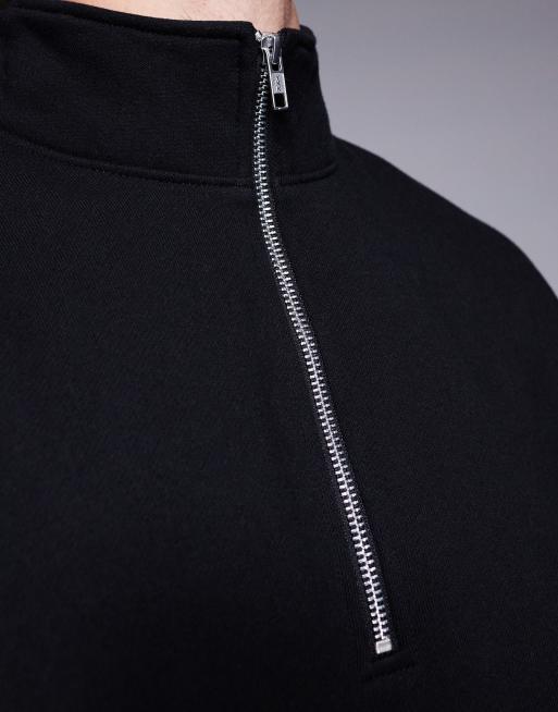 ASOS DESIGN – Premium – Svart, kraftig sweatshirt i oversize med kort dragkedja, 400gsm, 4 av 4