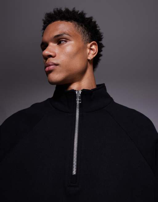ASOS DESIGN – Premium – Svart, kraftig sweatshirt i oversize med kort dragkedja, 650gsm, 4 av 6