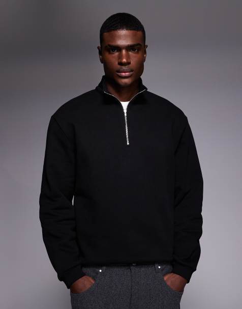 ASOS DESIGN – Premium – Svart, kraftig sweatshirt med kort dragkedja, 400gsm - view 1