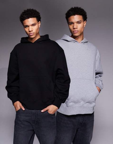 ASOS DESIGN – Premium – Svart och gråmelerad, kraftig huvtröja i oversize och 400gsm, 2-pack - view 1