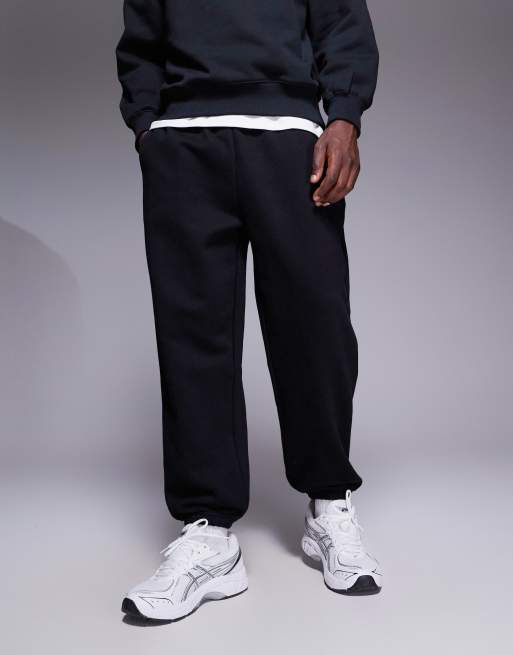 ASOS DESIGN – Premium – Svarta, kraftiga mjukisbyxor i oversize, 400gsm
