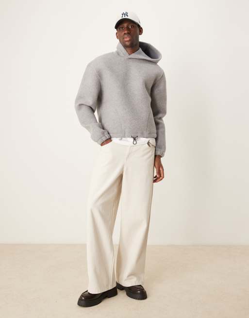 ASOS DESIGN - Premium - Sweat à capuche oversize coupe carrée façon néoprène feutré - Gris chiné, 3 de 4