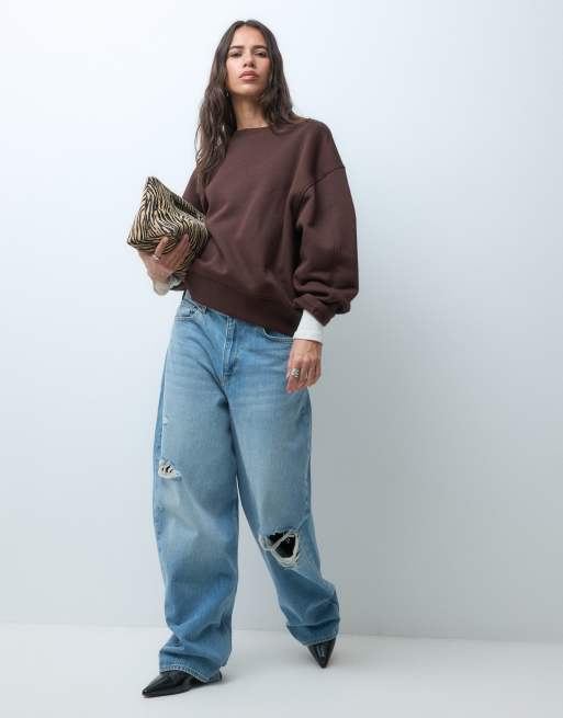 ASOS DESIGN Premium Sweatshirt mit Cocoon-Ärmeln aus 500 g/m² in Schokobraun, 2 von 4