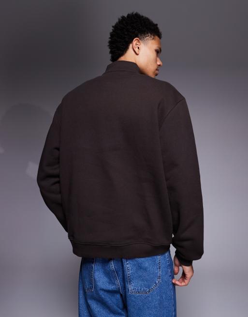 ASOS DESIGN - Premium sweatshirt van 400 gsm zware stof met korte rits in bruin, 3 van 5