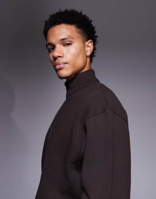 ASOS DESIGN - Premium sweatshirt van 400 gsm zware stof met korte rits in bruin, 4 van 5