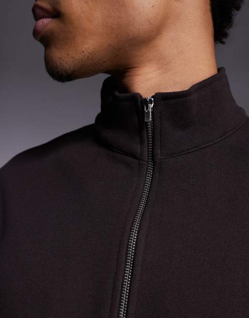 ASOS DESIGN - Premium sweatshirt van 400 gsm zware stof met korte rits in bruin, 5 van 5