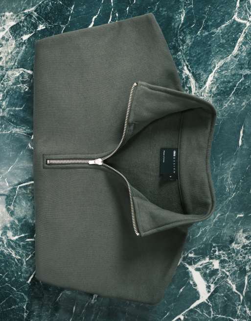 ASOS DESIGN - Premium sweatshirt van 400 gsm zware stof met korte rits in donkergroen, 4 van 5